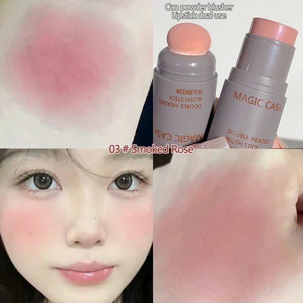 Xihbxyly Artículos en liquidación para mujeres Goma en polvo con esponja de doble cabezal para labios y mejillas, rubor en polvo natural mate de doble uso, colorete en barra, colorete en expansión