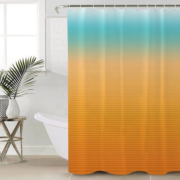 Teal Orange Ombre Shower Curtain Set, Waterproof Shower Curtains for Bathroom, Modern Geometric Striped Abstract Art Washable Fabric Cloth Bath Curtain for Bathtub Decoration with Hooks 54x78 Inches