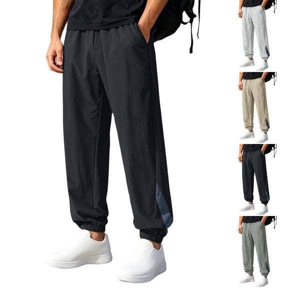 Smsaxvxz Athletic Pants for Men Lightweight Quick Dry Drawstring Waist Sport Pants Joggers Workout Trousers Black 5XL
