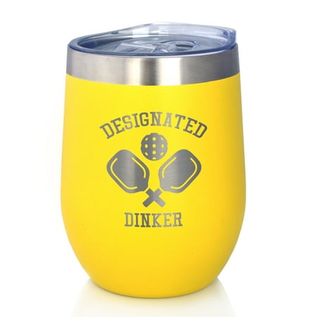 

Designated Dinker - Insulated Wine Tumbler with Sliding Lid - Funny Pickleball Gifts - Yellow 12oz