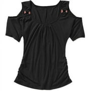 Susie Rose Juniors Plus Cold Shoulder Top with Ring Trim