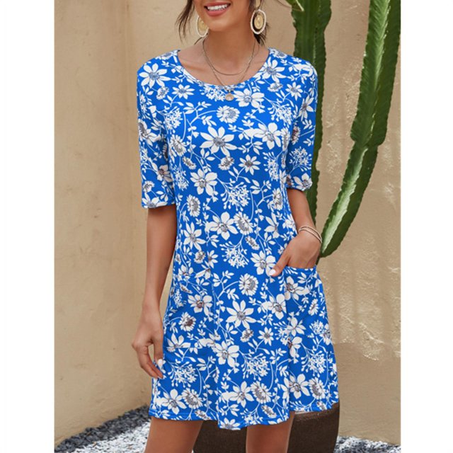 Nouvelle Robe à Manches Courtes Imprimée à Fleurs pour Femmes une Robe de Ligne