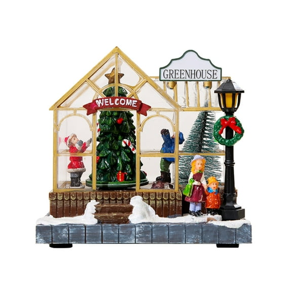Holiday Resin Village House Figurines with Music and LED Light Christmas Decors