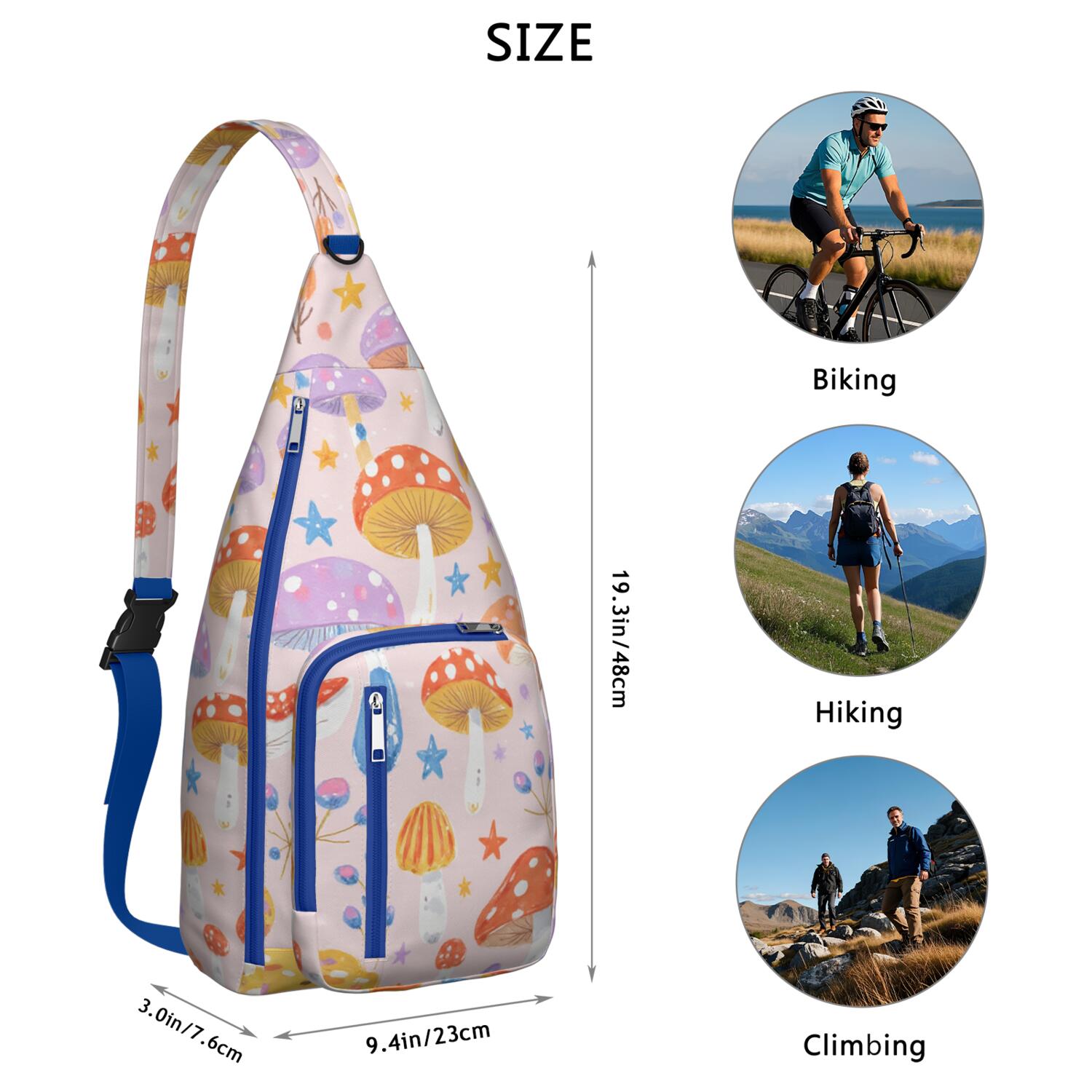Mushroom Travel Sling Bag AntiTheft Sling Shoulder Bag for Cycling Mountain Climbing