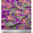 thumbnail image 1 of Soimoi Purple Rayon Fabric Leaves & Rose Flower Print Sewing Fabric BTY 56 Inch Wide, 1 of 1