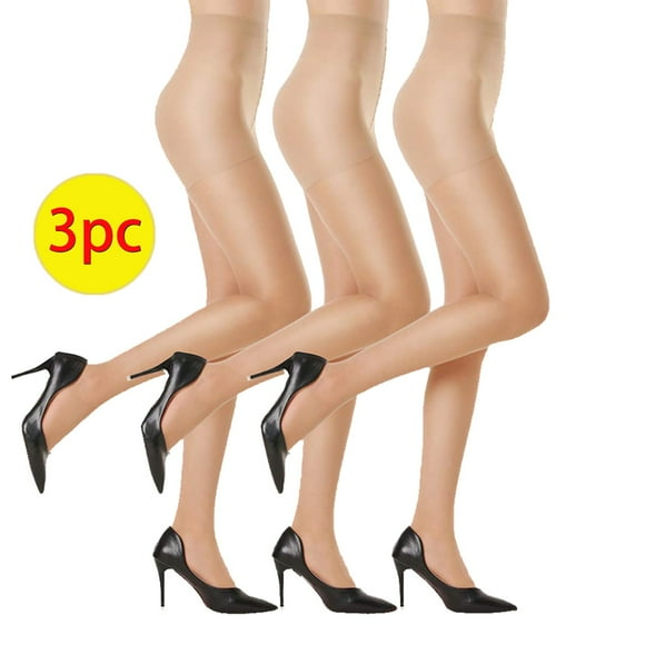 Ohufall Women's Solid Color High Elasticity Stockings With Bottom Slip Silk Pantyhose And Stockings-3 Pairs Women's Sheer Tights