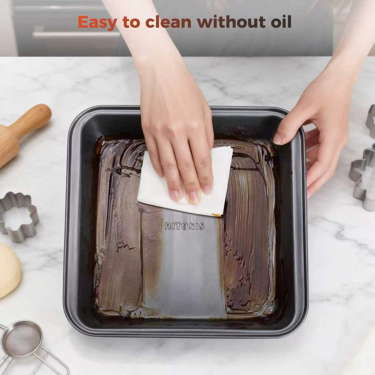 RITONIS 8-Piece Baking Pan Set, Non-stick Stacker Non-Toxic Oven Pan Set for Cooking, Includes Round/Square Cake Pan, Bread Pan, Muffin Pan, Cookie Sheet,cooling rack，with One Baking Glove