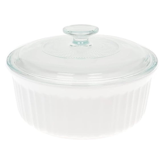 FS5 1.5qt/1.4L Round French White Casserole Dish & G-5C 1.5qt French White Fluted Glass Lid