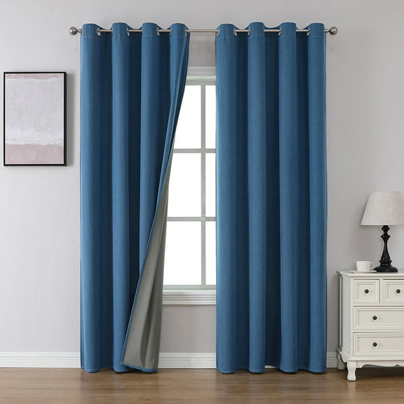 XmhyTop dark blue Window Drapes, 140*215cm 1 slice , Linen fabric Curtains with Punching holes,Easy to Install - Premium Linen Blackout Curtains Long for Bedroom & Living Room Decor