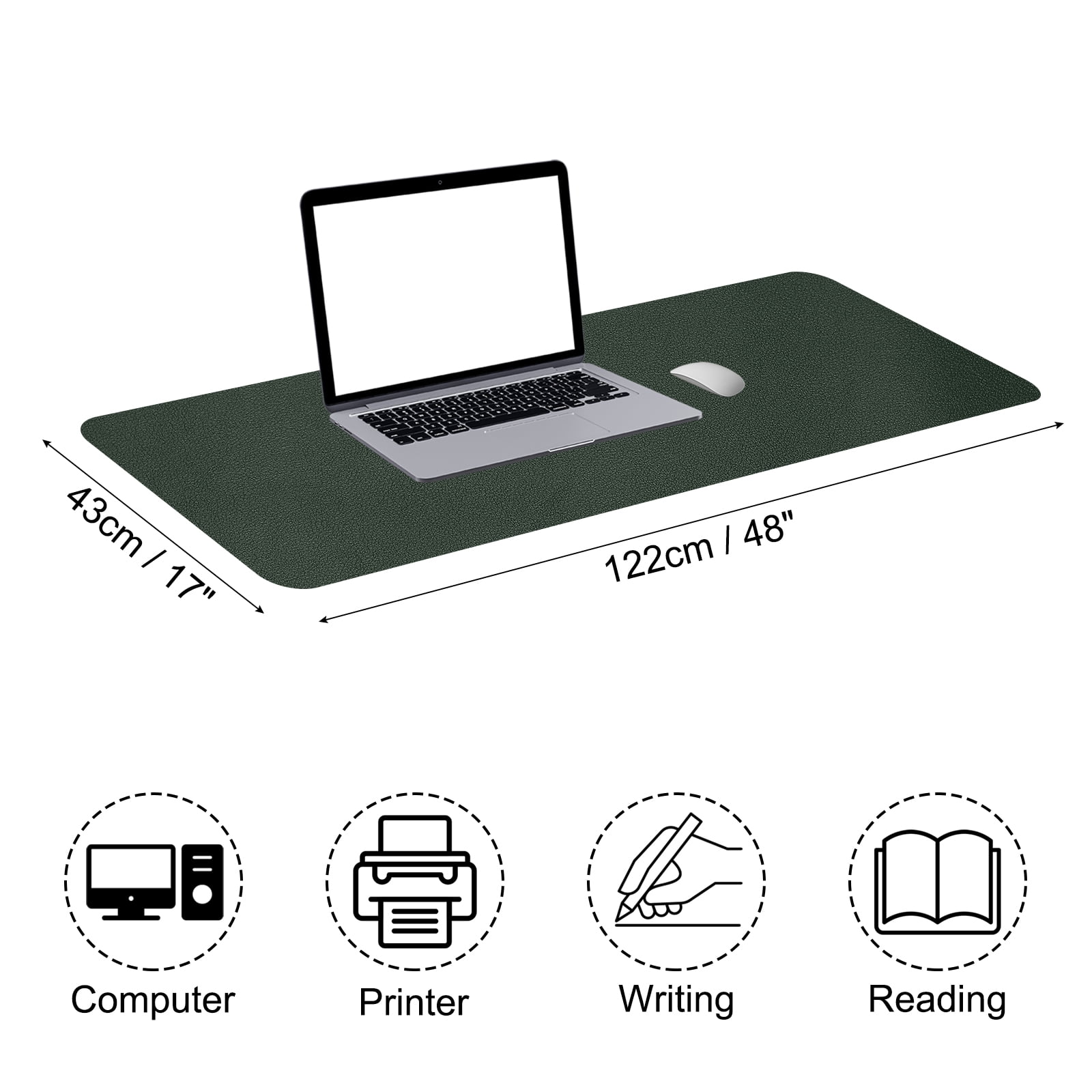 Uxcell 48"x17" Large Desk Mat, PU Leather Dual Side Large Desk Pad, Dark Green
