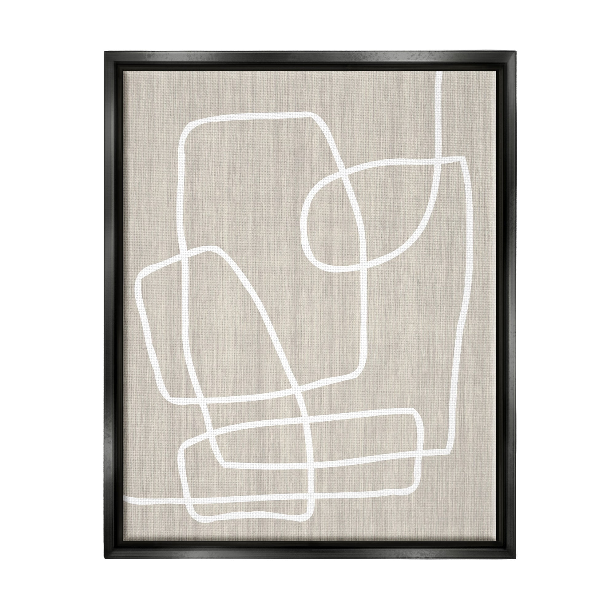 Stupell Industries Contemporary White Line Shapes Minimal Grain Design Jet Black Framed Floating Canvas Wall Art, 24x30, by Alpenglow Workshop