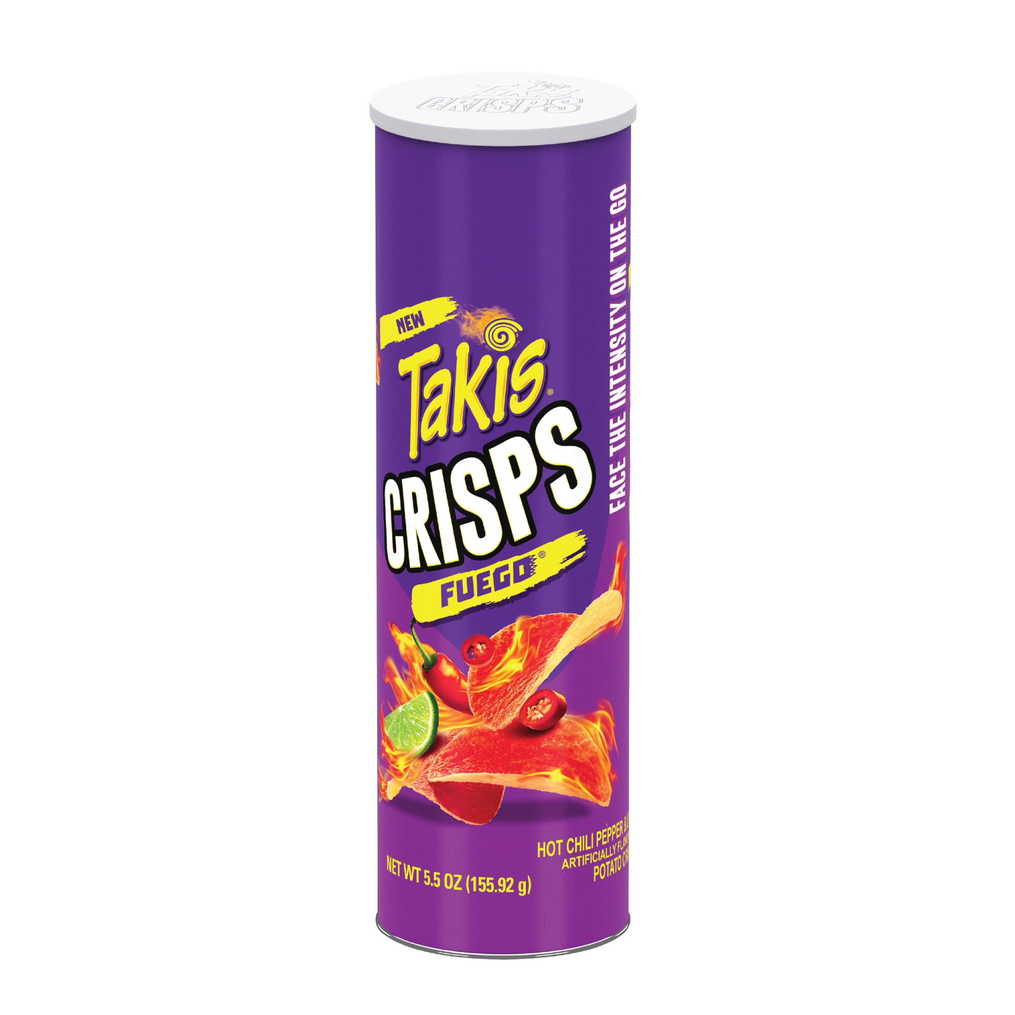 Takis Fuego Crisps 5.5 oz Can,  Hot Chili Pepper & Lime Flavored Spicy Potato Crisps