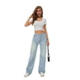 thumbnail image 5 of Women's classic mid waist straight leg wide leg hanging jeans, loose and lightweight denim pants, 5 of 5