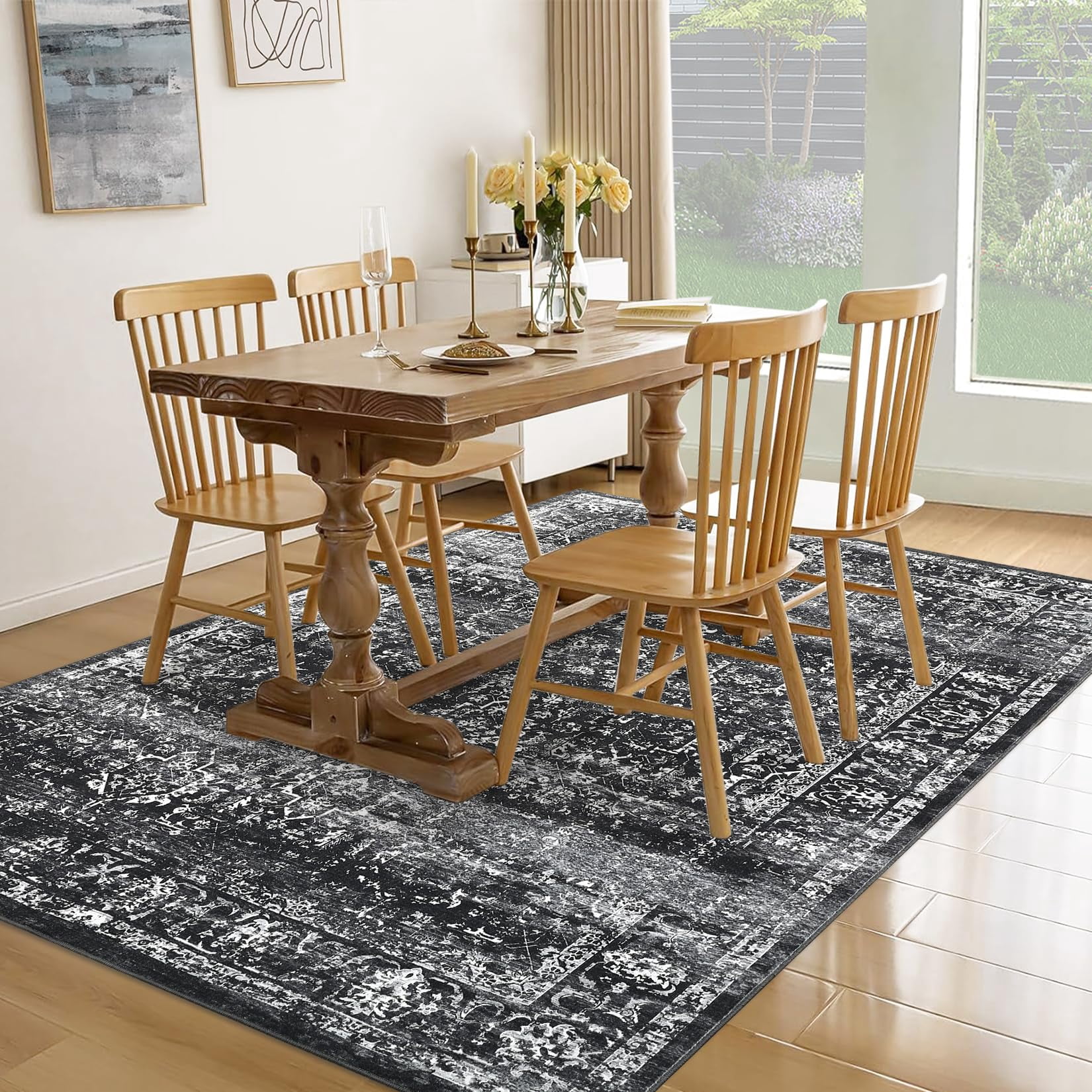 Rugs for Living Room,Living Room Rug，Rug Washable Rug for Bedroom Vintage Rug Non Slip Large Area Rug Oriental Soft Throw Rugs Low Pile Stain Resistant Carpet for Office Nursery Dining Room