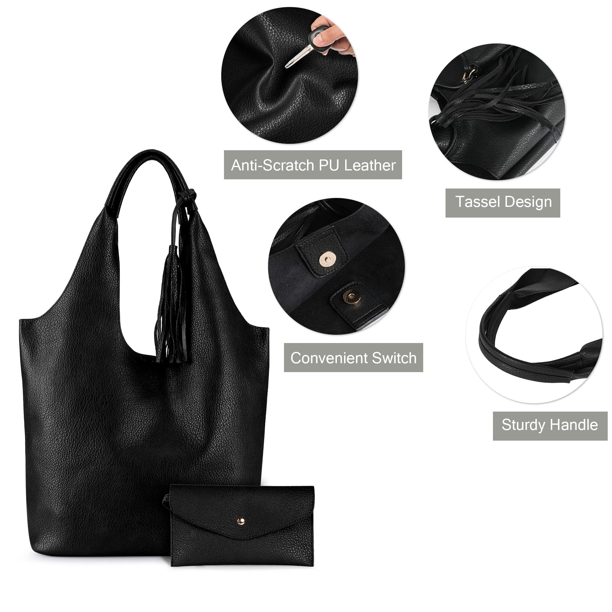 Montana West Slouchy Hobo Bags for Women Soft Designer Shoulder Purses Ladies Top Handle Handbag, Black