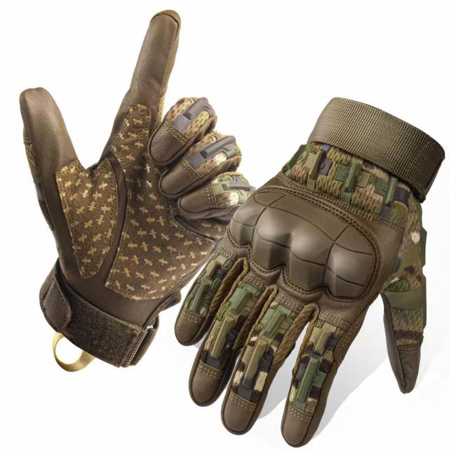 TopOne Motorcycle Gloves Touchscreen Lightweight Breathable Anti-Slip Knuckle Protection Full Finger Motorbike Gloves. Made of durable polyester with camouflage accents, these gloves feature reinforced knuckle protection, anti-slip palm design, and touchscreen-compatible fingertips for convenient use of devices. Adjustable wrist straps provide a secure fit. Ideal for motorcycle riding, outdoor activities, and tactical use.