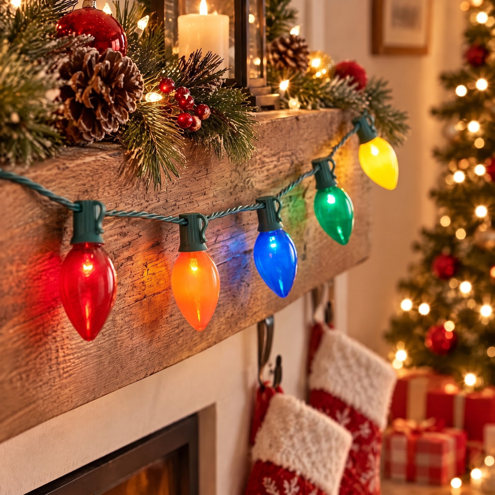 Indoor/Outdoor 100-Count LED Smooth C9 Christmas String Lights, Ceramic Multicolor, Green Wire, 57', by Holiday Time