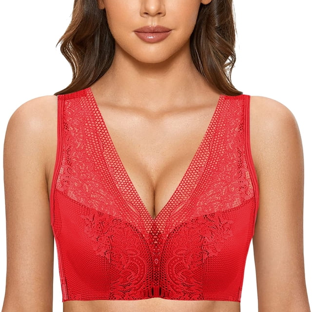 Bra Women's Plus Size Full Wrap Front Closed Posture Back Unpadded Smooth Underarm Seamless Elastic Wireless Lightweight