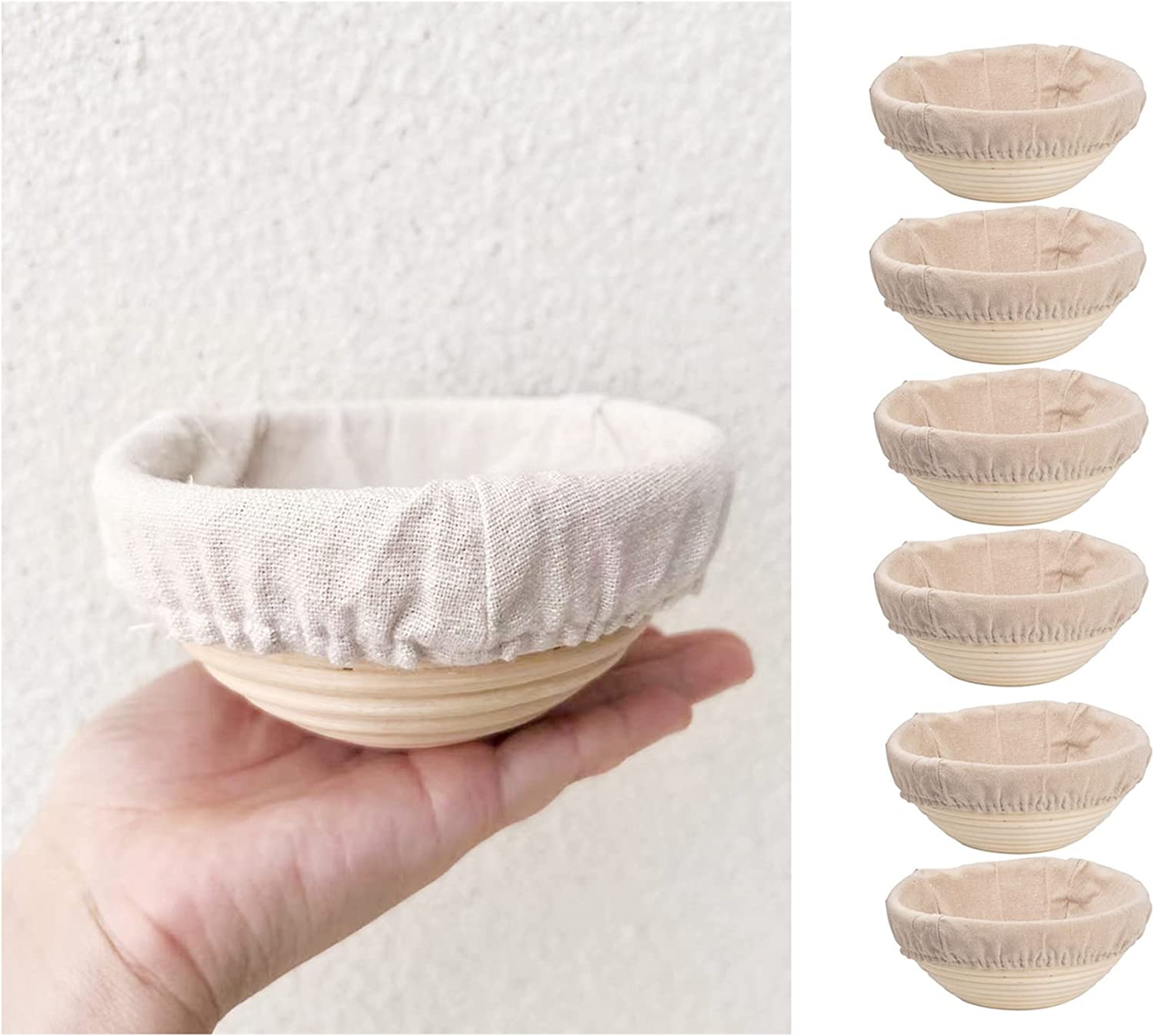 JIARUI Mini Bread Dough Proofing Basket & Liner (Set of 6, 5 inch), Sourdough Bread Bakery Bowls