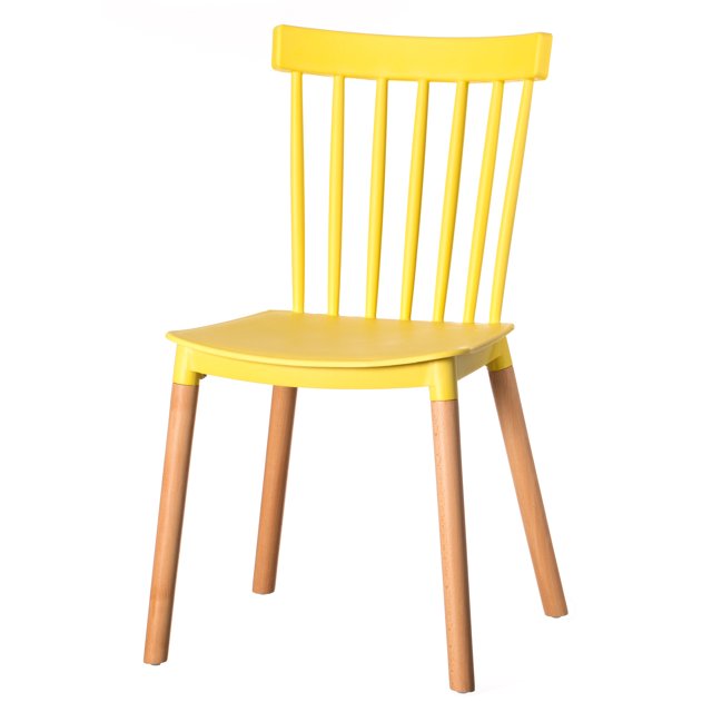 Fabulaxe Modern Plastic Dining Chair Windsor Design with Beech Wood Legs, Yellow (Set of 1)