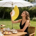 thumbnail image 6 of Hovilon 7-Inch Glitter Folding Hand Fan, Yellow Sparkly Fabric Fan with Transparent Plastic Ribs, Elegant Dance Prop for Weddings and Parties, Portable Collapsible Fan for Women, 6 of 6
