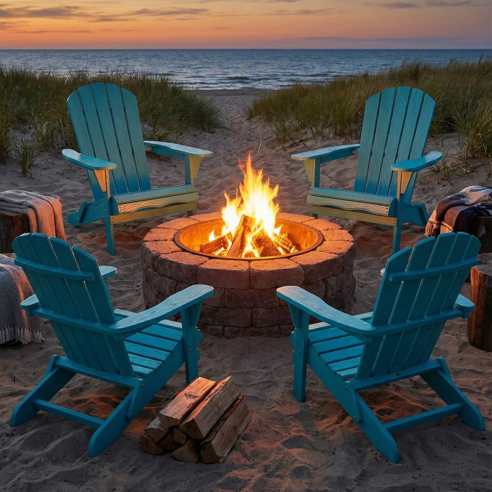 MOONMISS Folding Adirondack Chair Set of 2, All-Weather Outdoor Fir Pit Chairs for Patio Garden Backyard,Light Blue