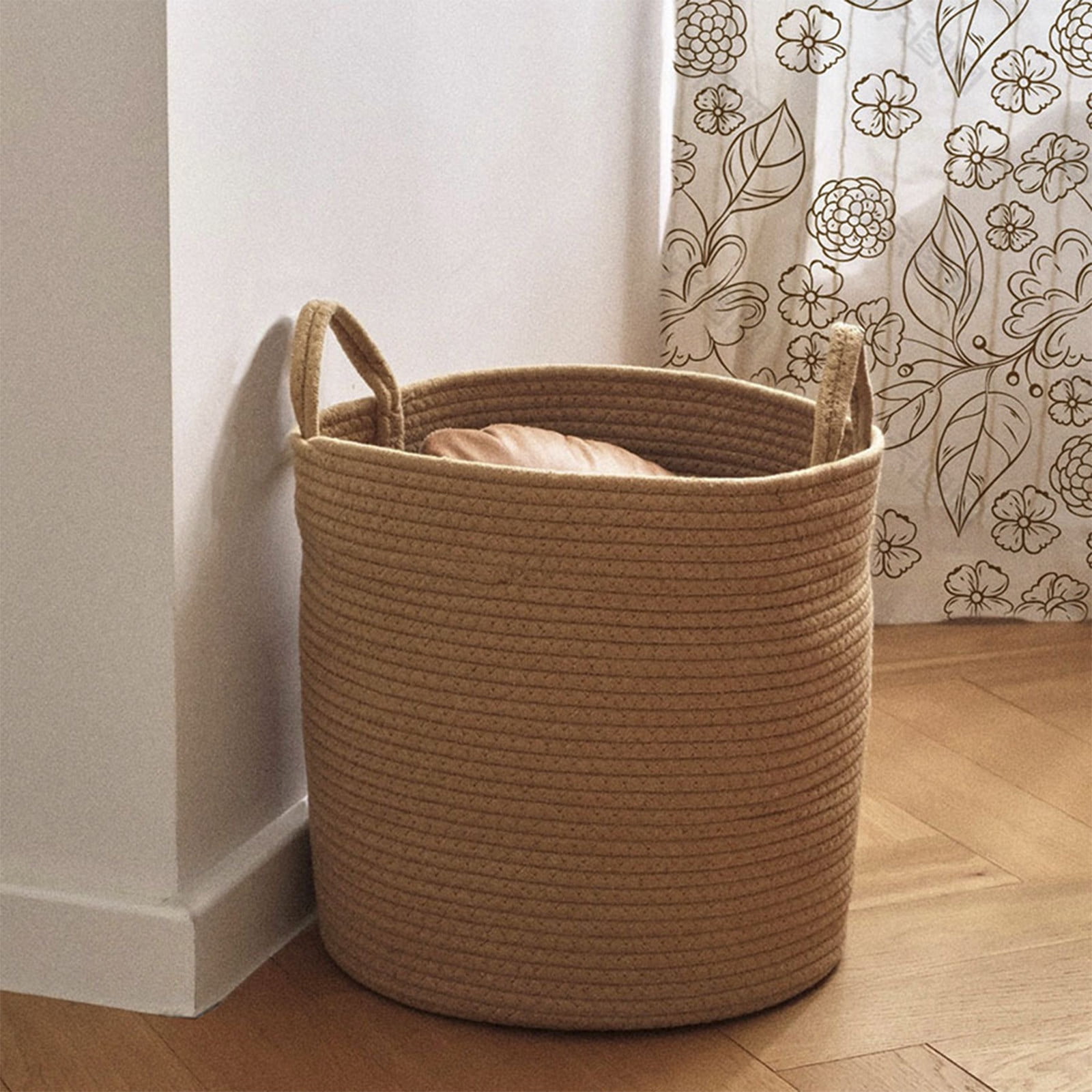 TRAHOO-1 Pcs Paniers De Rangement Noir,Panier De Rangement Rond Tissé à La Main,Organisateur Tressé Naturel,Fabriqué En Fil D[J65] - Maison