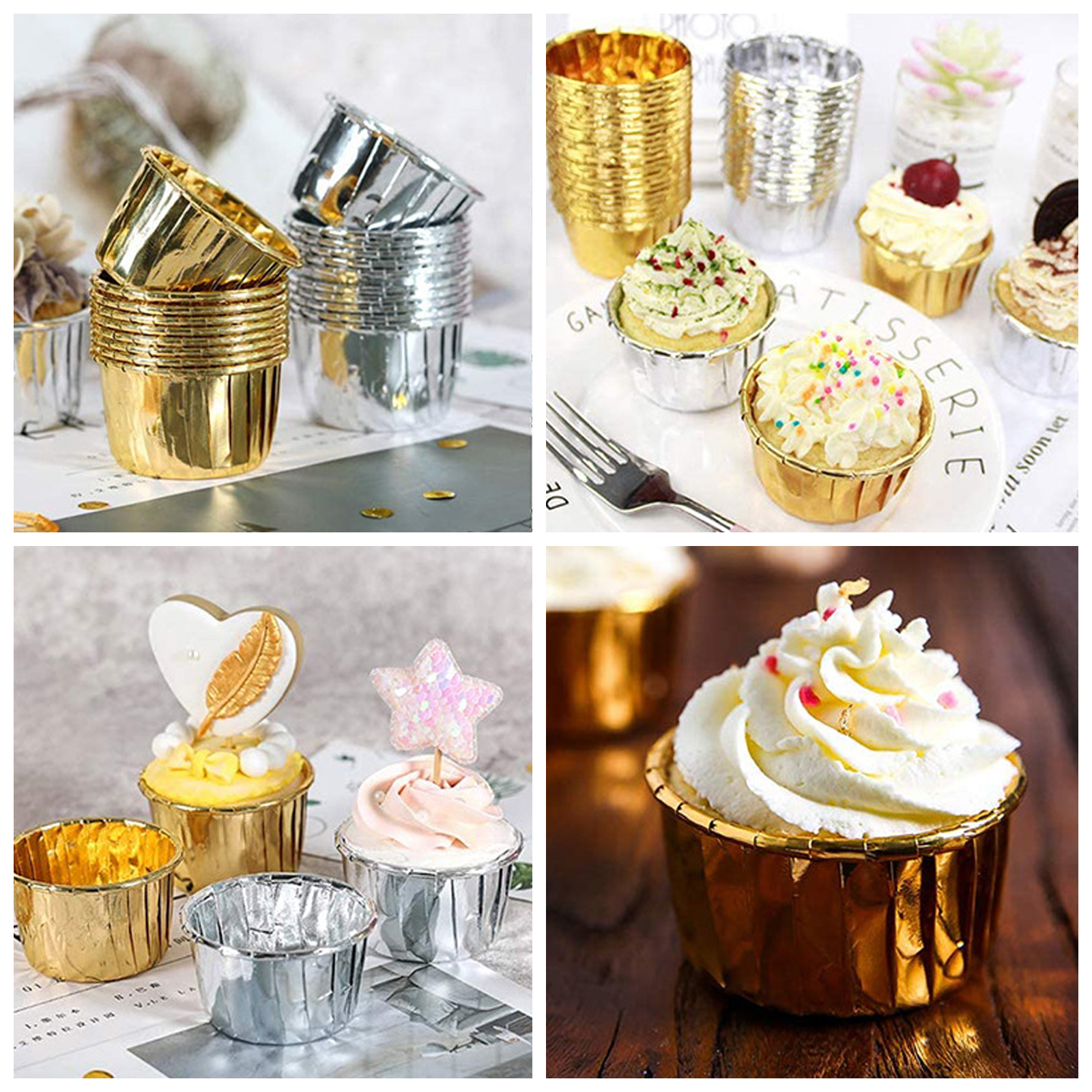 MATHOWAL 50PCS Cupcake Muffin Liners Aluminum Foil Cups, Disposable Mini Muffin Pan Liners for