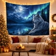thumbnail image 3 of Gray Wolf Resting on Rocky Terrain with Full Moon and Aurora Borealis, Mystical Fantasy for Nature Lovers, Wildlife Night Wall Decor, Halloween Gift Tapestry Wall Hanging for Bedroom and Dorm, 3 of 7