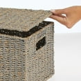 thumbnail image 5 of mDesign Woven Seagrass Home Storage Basket with Lid, Set of 3 - Gray Finish, 5 of 8