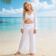 thumbnail image 5 of Teen Bathing Suit Cover Up Long Sleeve V Neck Drawstring Cover Up Top and Cover Up Long Pants 2 Piece Set Swim Suits for Girls 13-14 Years, 5 of 8