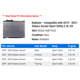 thumbnail image 2 of Radiator - Compatible with 2019 - 2021 Subaru Ascent Sport Utility 2.4L H4 2020, 2 of 2