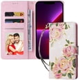thumbnail image 5 of Wallet Case for iPhone 13 Pro Max 6.7 inch, PU Leather Phone Case Kickstand RFID Blocking Flip Case with Card Slots Wrist Strap Relief Engraved Pattern Magnetic Closure Folio Case - White Rose, 5 of 14