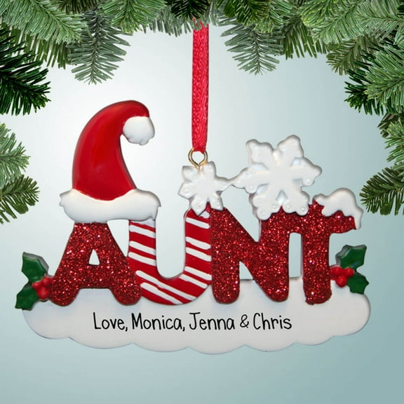 Personalized Aunt Christmas Ornament - Red Glitter