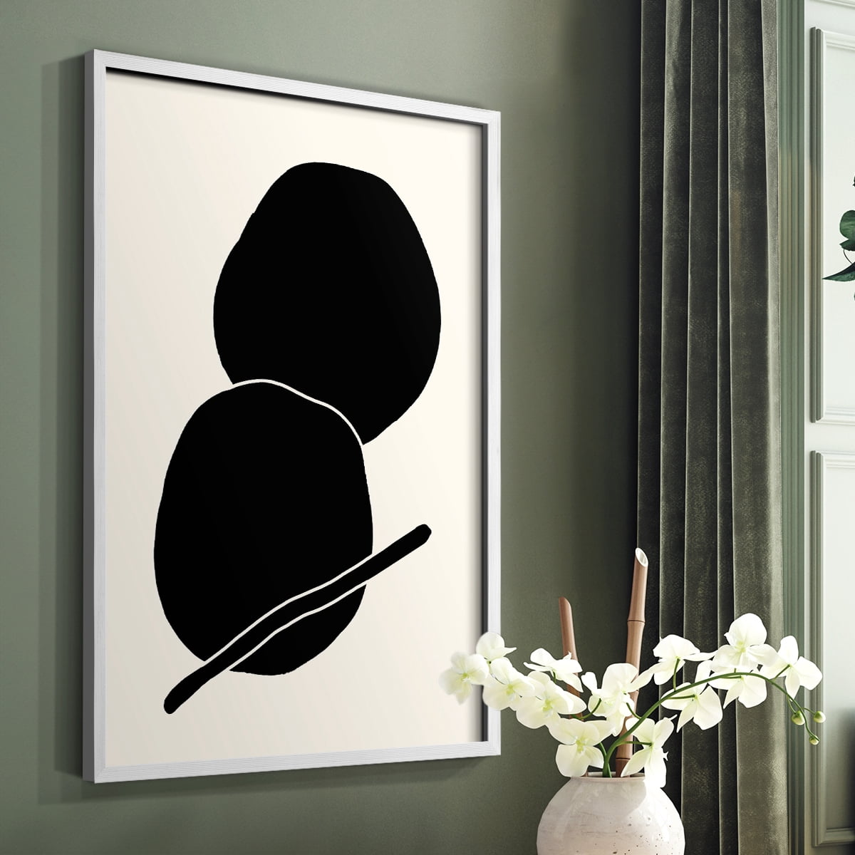 Sticks & Stones I V30 Framed Print in White Solid Wood Framed Print No Nail Hanging