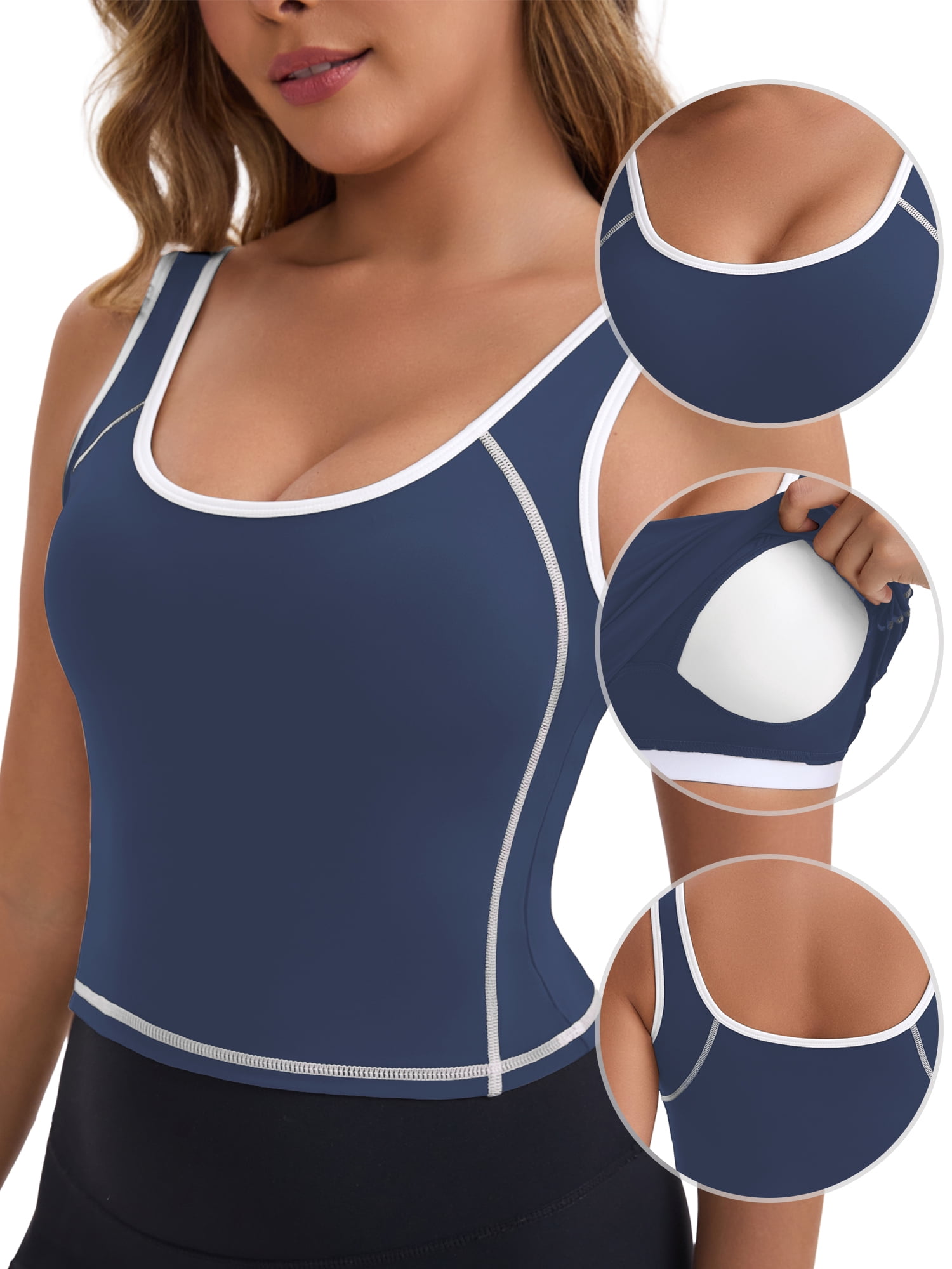 DARING DIVA Women's Nursing Tank Tops Colorblock Cropped Undershirts S Blue