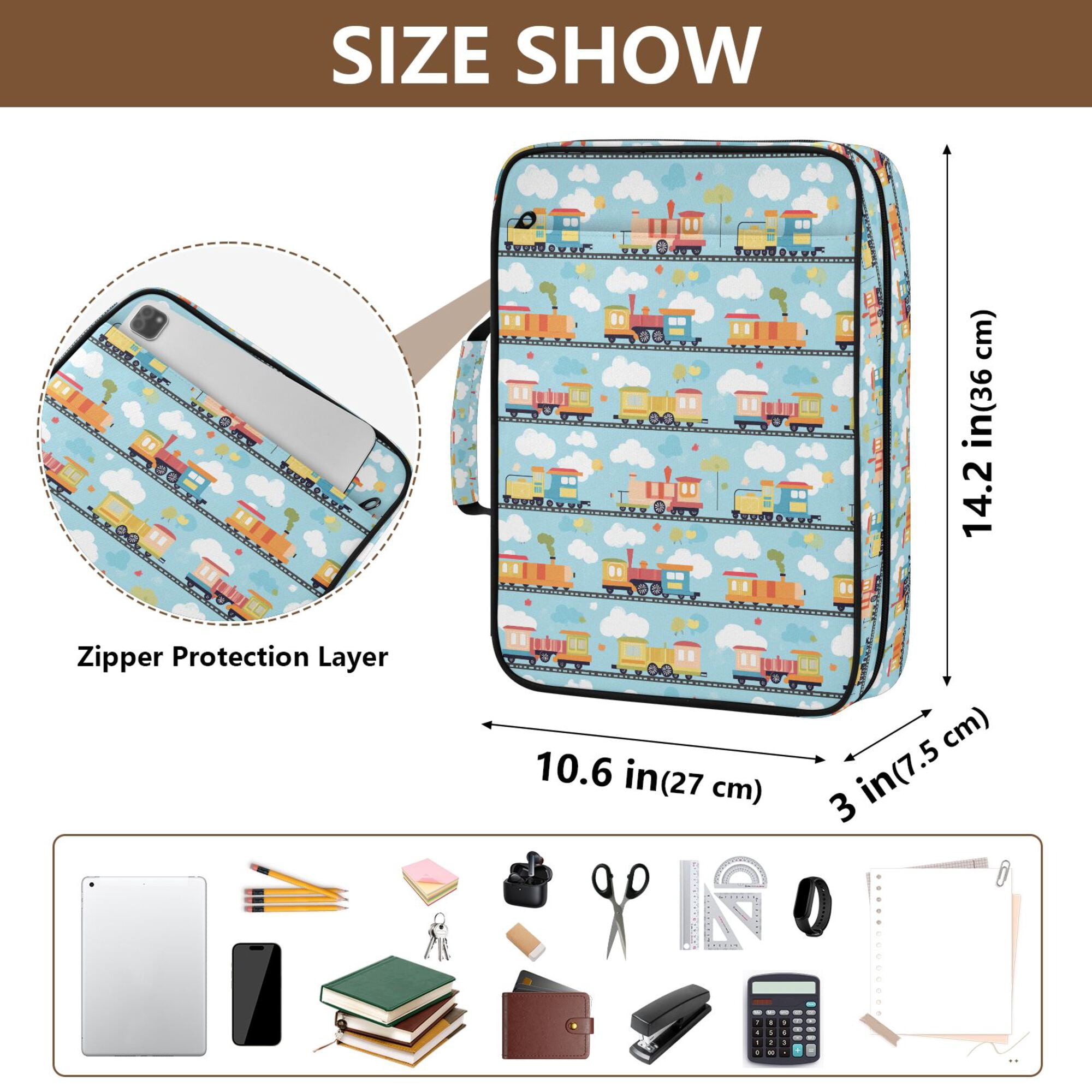 FORMRS Accordion File Folder A4 Size 7-Pocket Expanding Document Organizer Bag with 3 Ring Binder, Cartoon Train Pattern