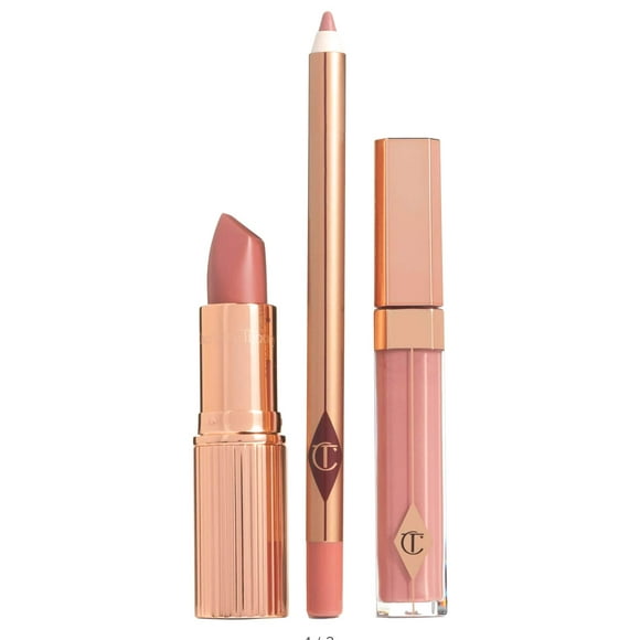 Charlotte Tilbury The Pillow Talk Full Size Lip Kit- Lip Liner, Lipstick, and Lip Gloss.
