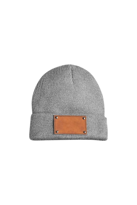 Personalized Name Embroidery Knitted Hat with Leather Patch - Warm Polyester Beanie for Autumn Winter Season Daily Use Travel Home Holiday