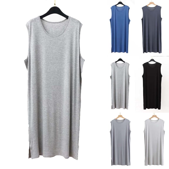 Bovxnpu Men's Nightshirt Sleeveless Sleep Shirt Nightgown Sleeveless Nightgown Cotton Crew Neck Comfortable Loose Sleepwear