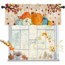 Harvest Pumpkin Valances Windows Curtain Thanksgiving Fall Kitchen Valances Rod Pocket Autumn Maple Leaf Window Curtain Treatment Short Topper Curtains Autumn, Fall Seasonal Decor 1 Panel,54 by 18 in