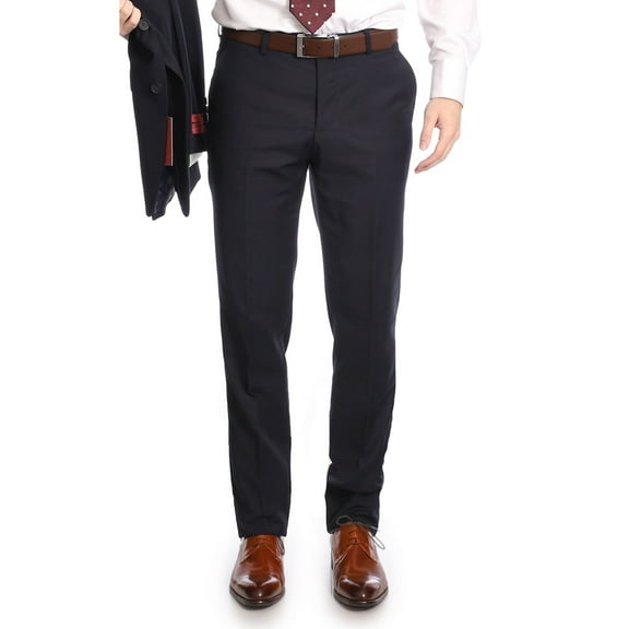 Raphael Men's Washable Flat Front Slim Fit Navy Blue Dress Pants