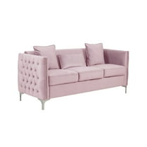 Bayberry Pink Velvet Sofa with 3 Pillows