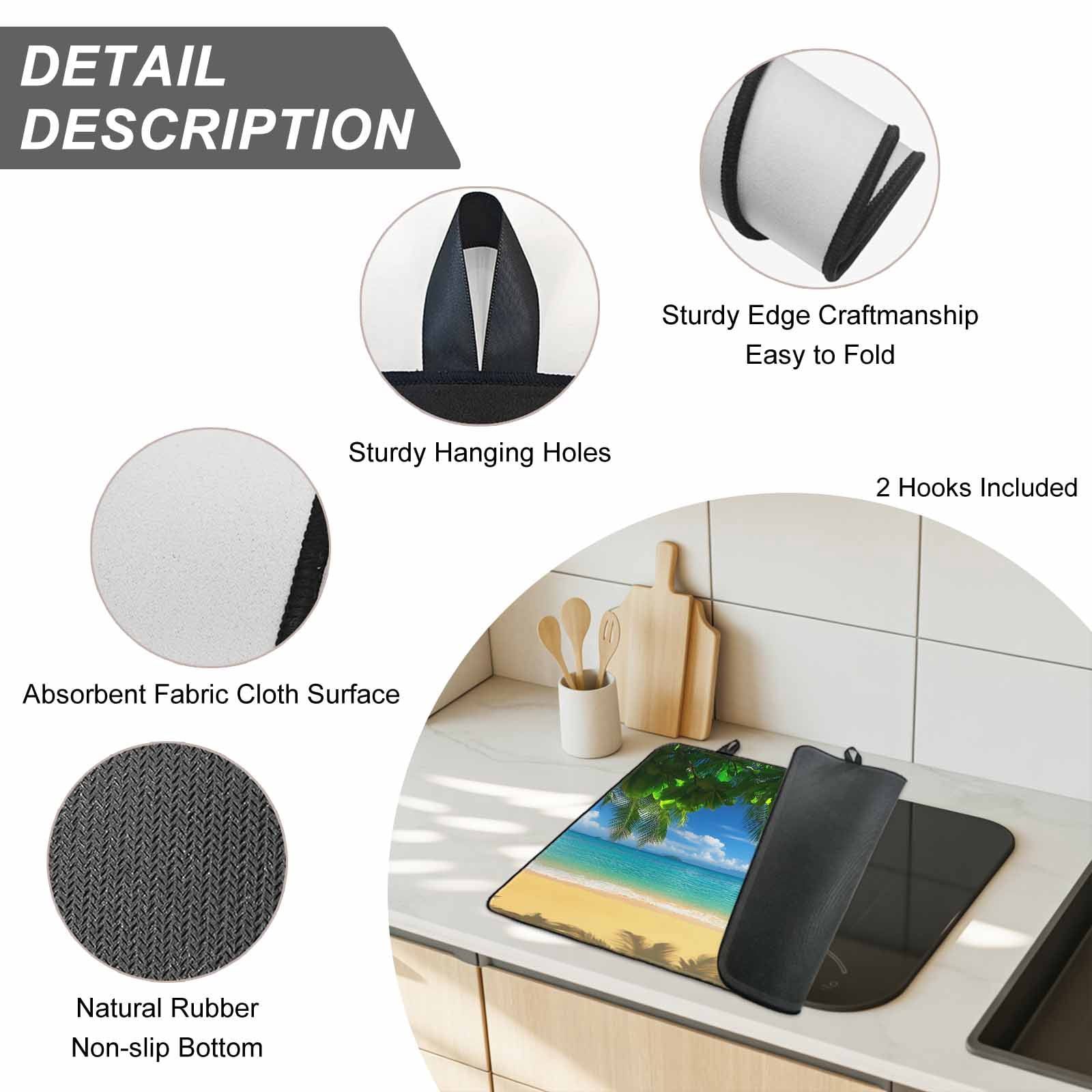 Ocean Beach Stove Top Cover for Electric Stove, Heat-proof & Non Slip Glass Top Stove Cover Protector, Blue Sea Shoreline Coconut Coastal Palm Tree Kitchen Flat Cooktop Rubber Mat 24x21 Inches