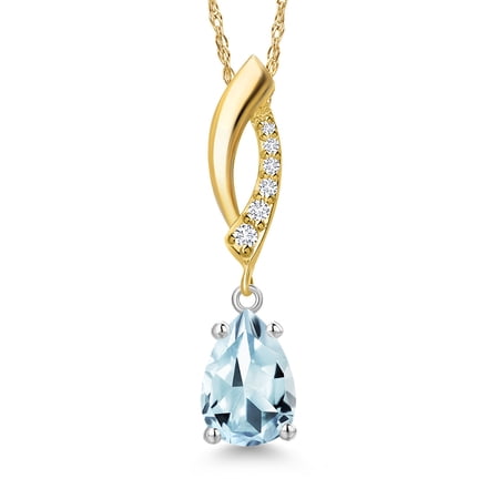 Gem Stone King 14K Two Tone Gold Sky Blue Aquamarine and Lab Grown Diamond Pendant Necklace for Women | 0.79 Cttw | Gemstone March Birthstone | Pear Shape 8X5MM | With 18 inch Chain