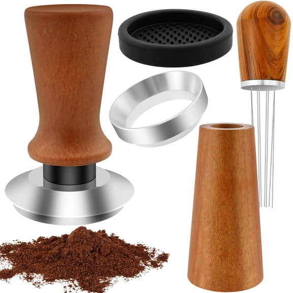 Coffee Tamper Set Ergonomic Wooden Portafilter with Tamper Mat Espresso Extraction Kit Automatic Rebound Barista Tool