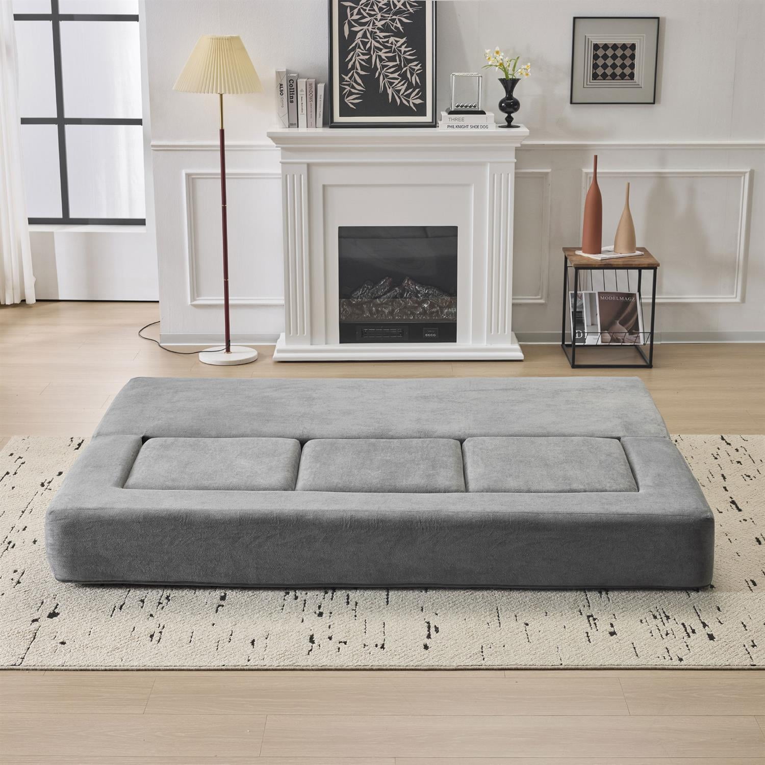 Demi Bonn Convertible Sectional Sofa with 3 Storage Ottomans, Space-Saving Chenille Couch, High-Resilience Foam for Studio Apartments & Home Offices, Gray