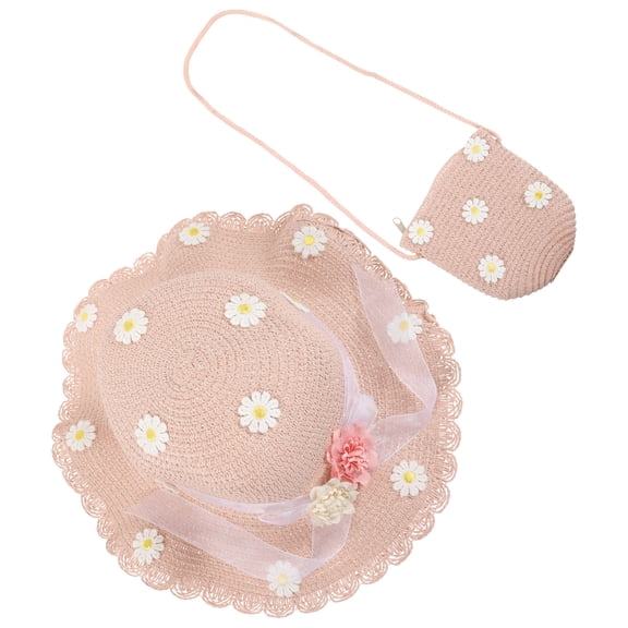 Raindrops Pink Kids Sun Hat with Daisy Pattern Lightweight Comfortable Synthetic Material for Summer Outdoor Activities Fits Toddlers Size 2Pcs