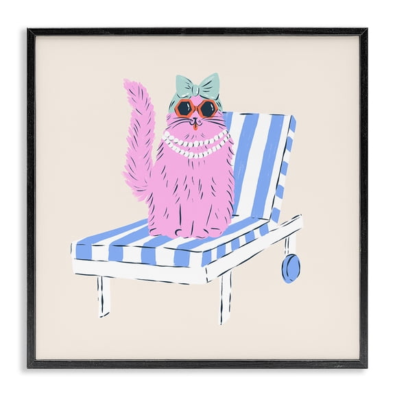 Stupell Industries Eclectic Pink Cat Lounge Chair Black Framed Giclee Art, 12 x 12, by Krissy Mast