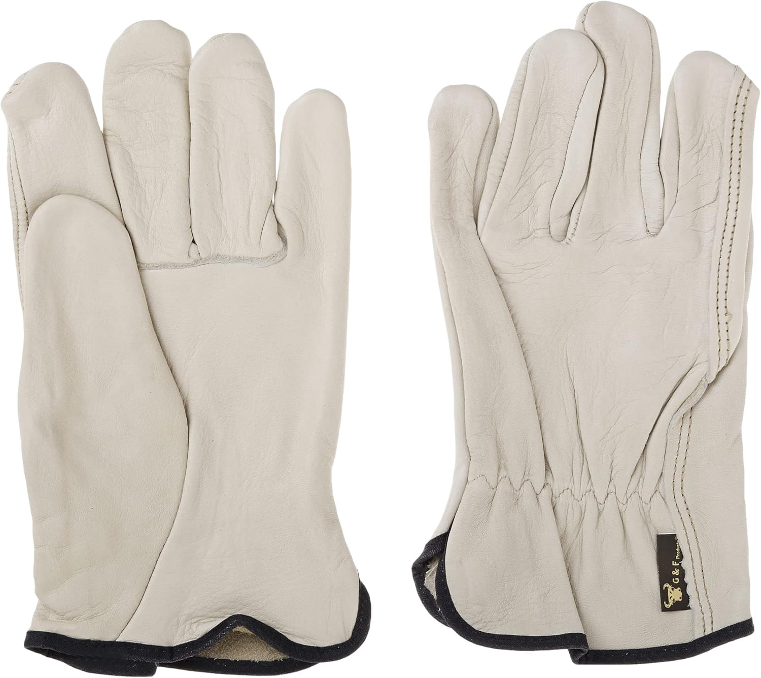 G & F Premium Genuine Grain Cowhide Leather Work Gloves, 3 Pairs, Size Large